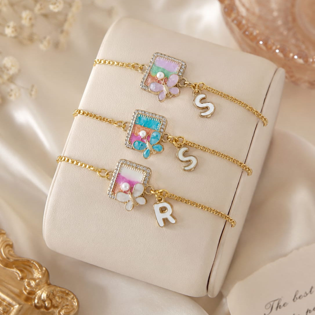 Adjustable Initial Butterfly Bracelet