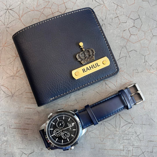 Personalized Premium Leather Wallet + Wrist Watch Combo