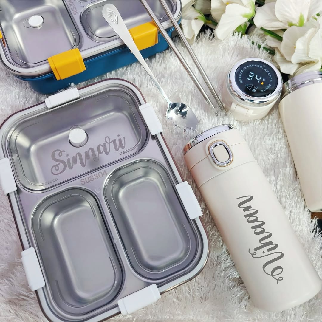Vacuum Lunch Box + Temperature Flask Combo (Random Color)