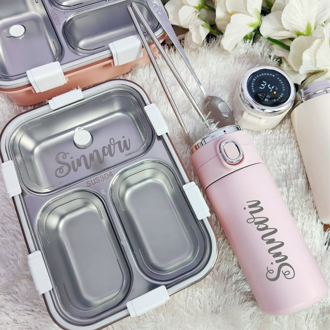 Vacuum Lunch Box + Temperature Flask Combo (Random Color)
