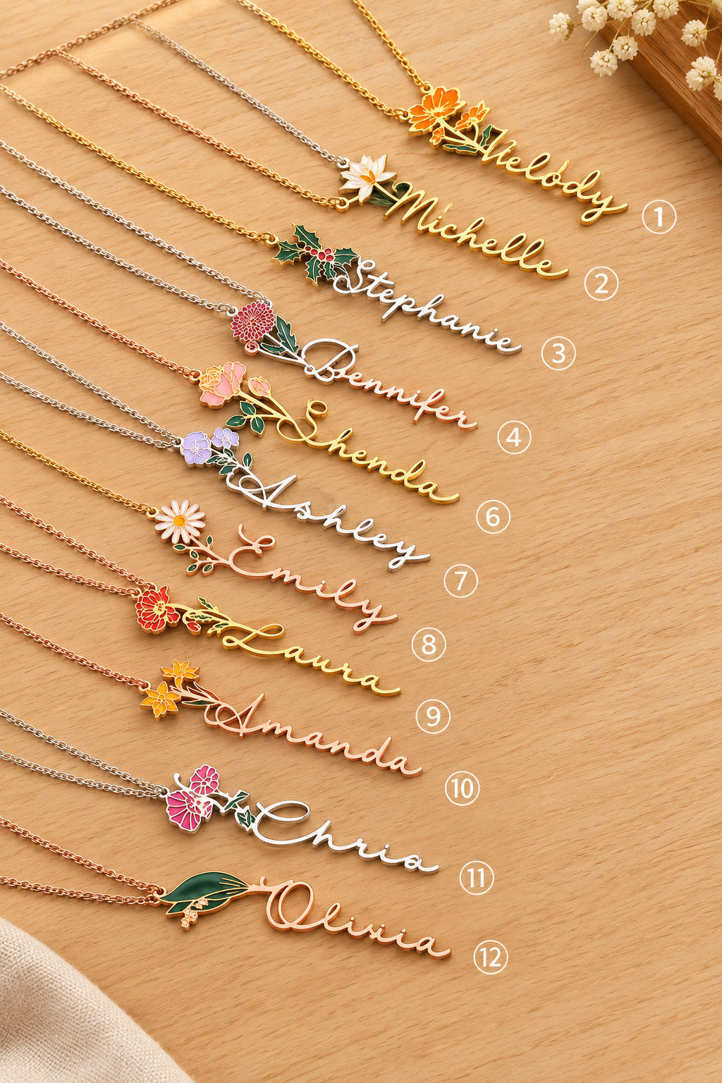 Personalized Flower Enamel Name Necklace