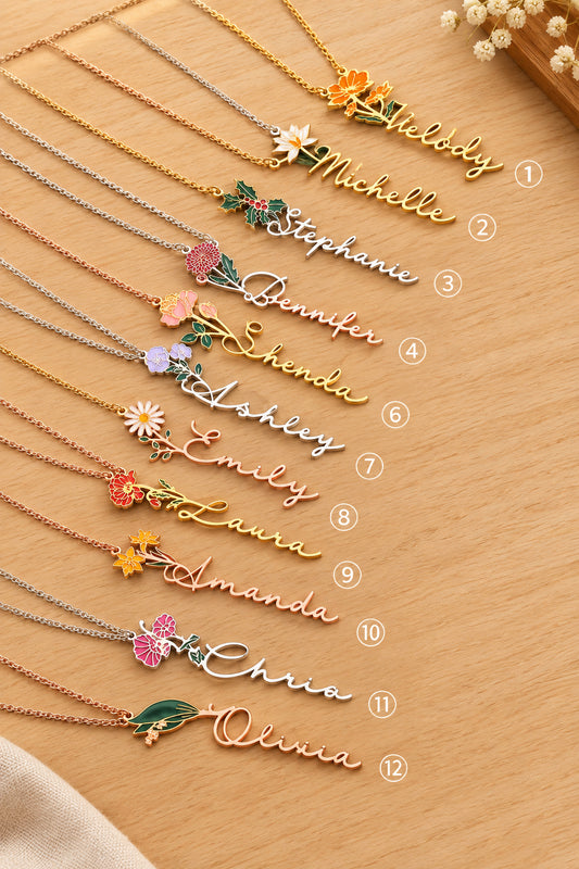 Personalized Flower Enamel Name Necklace