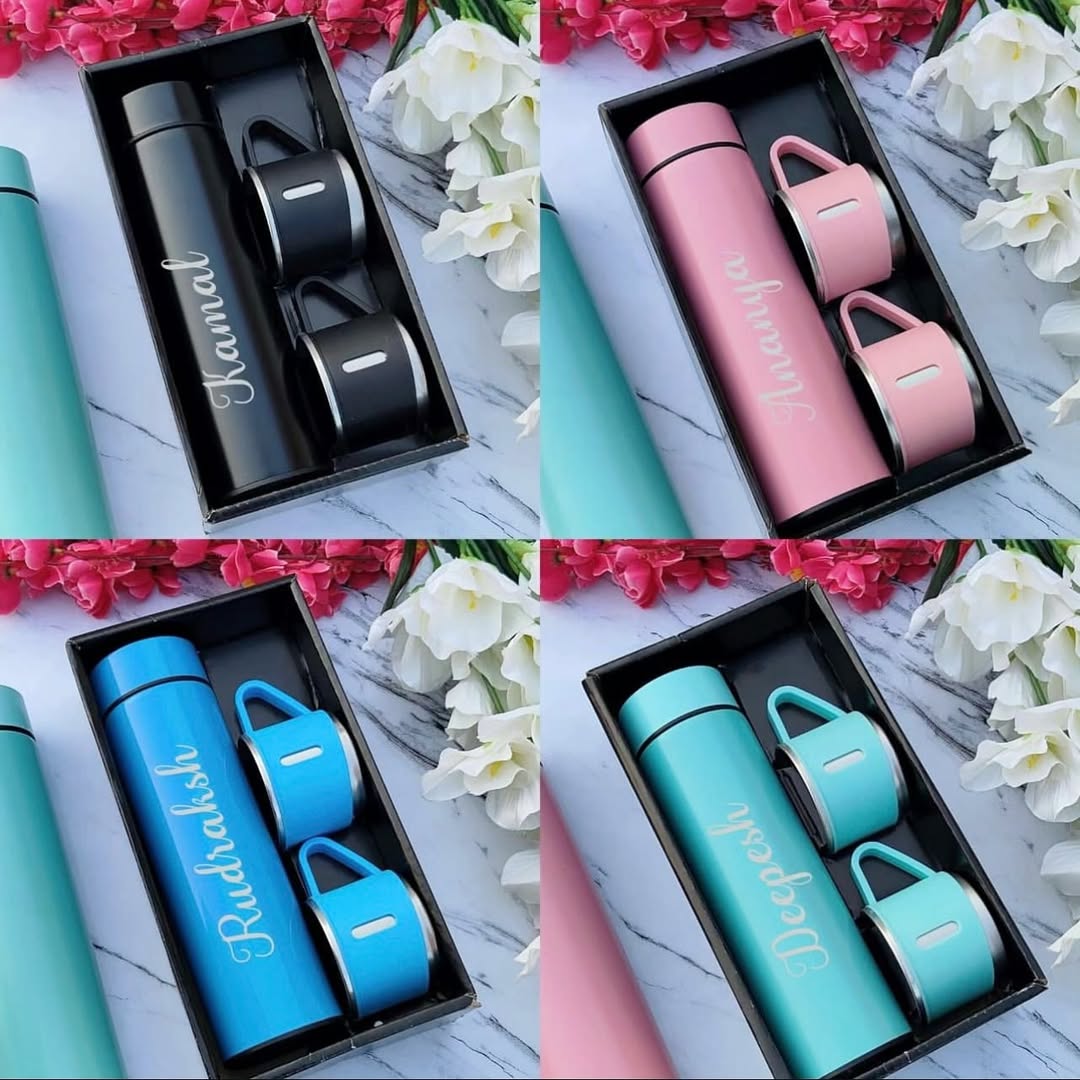 Stainless Steel Vacuum Flask & Cups Combo