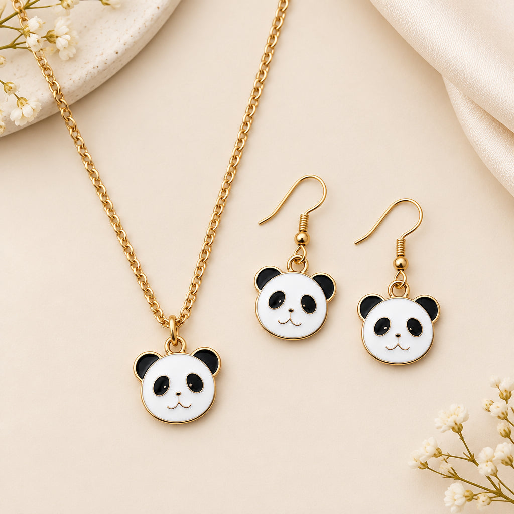 Panda Charm Necklace & Earrings Set