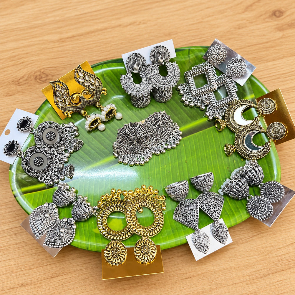 Prettiest Combo Set Of 10 Oxidised Jhumkas
