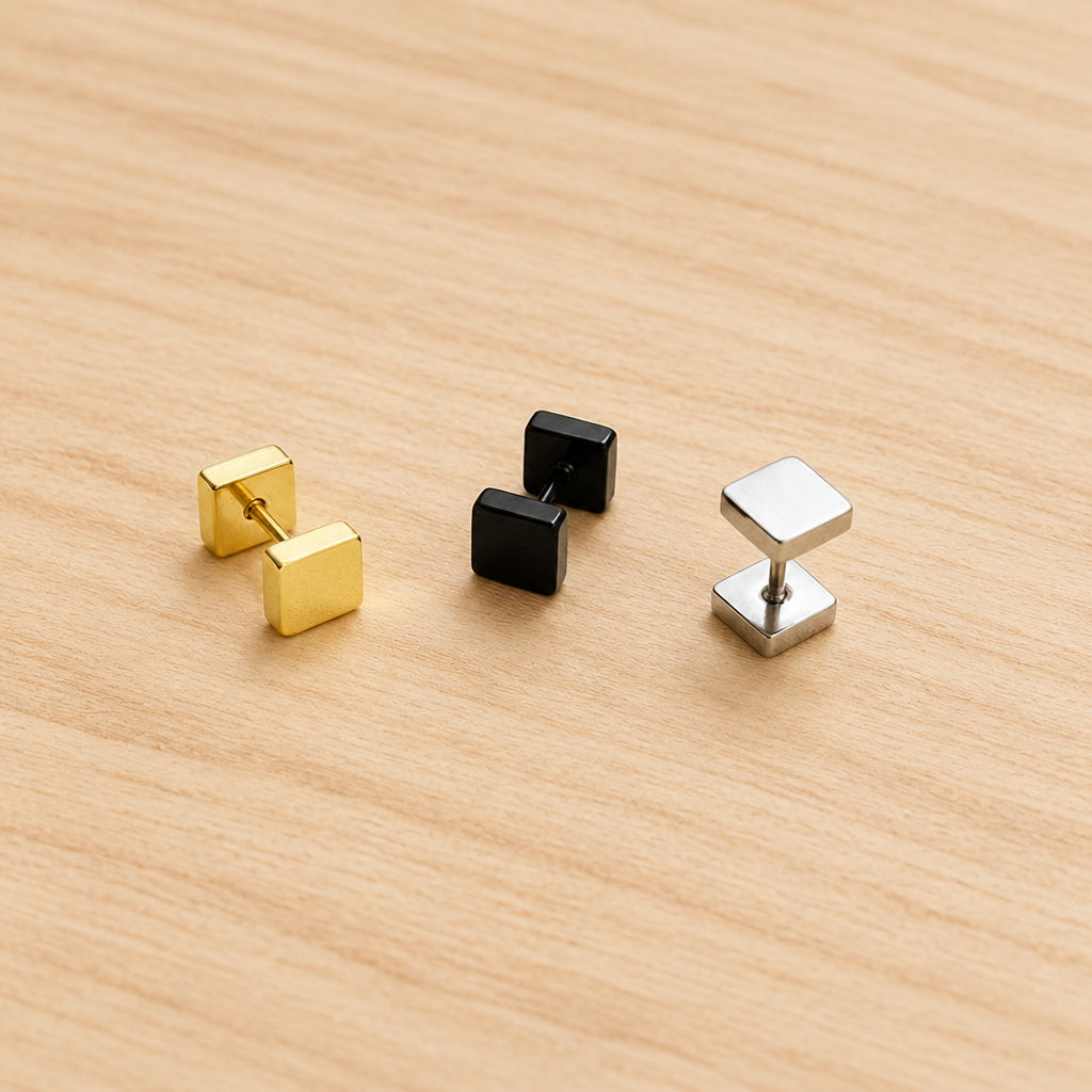 Square Stud Earrings for Men (Single Piece)