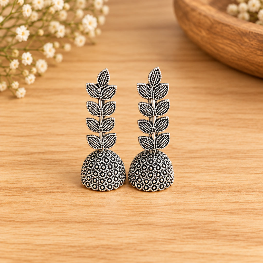 Silver Leaf Design Jhumkas