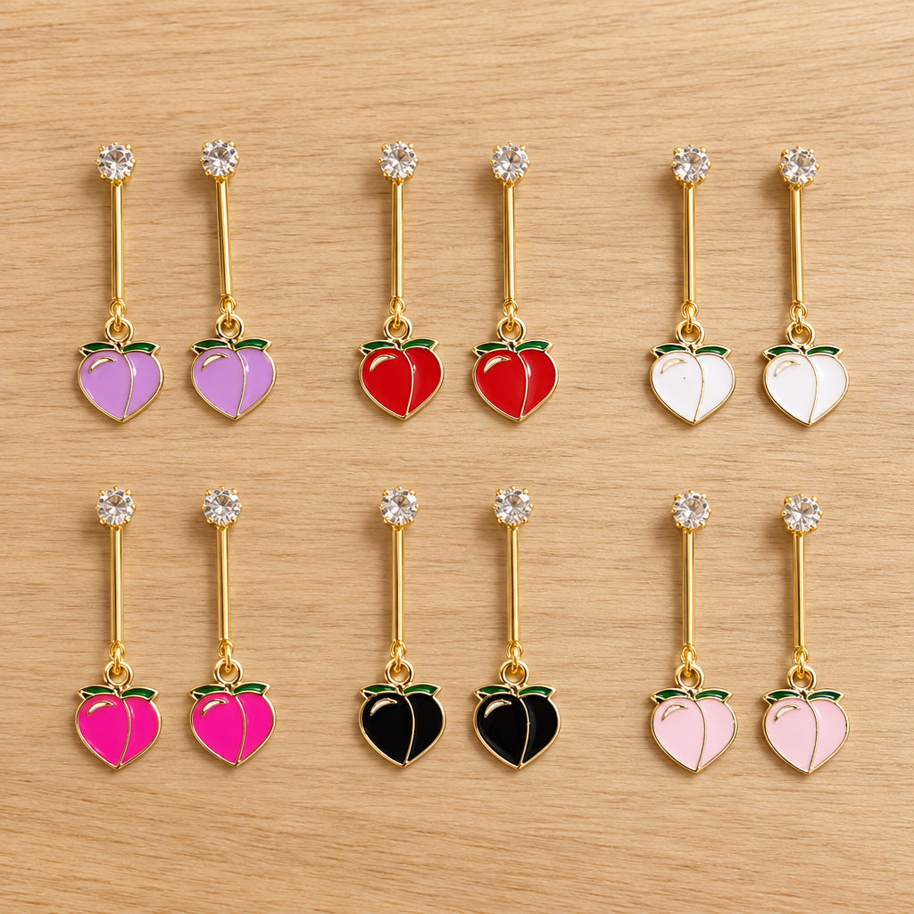 Peach Charm Drop Earrings – Playful & Chic Accessory