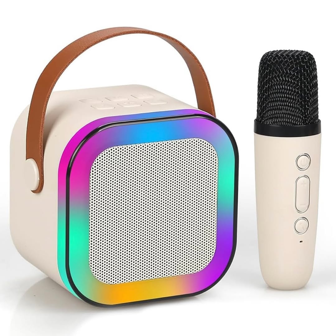 Personalised Mini Portable Blue-Tooth Karaoke Speaker with Wireless Microphone and Dynamic Lights