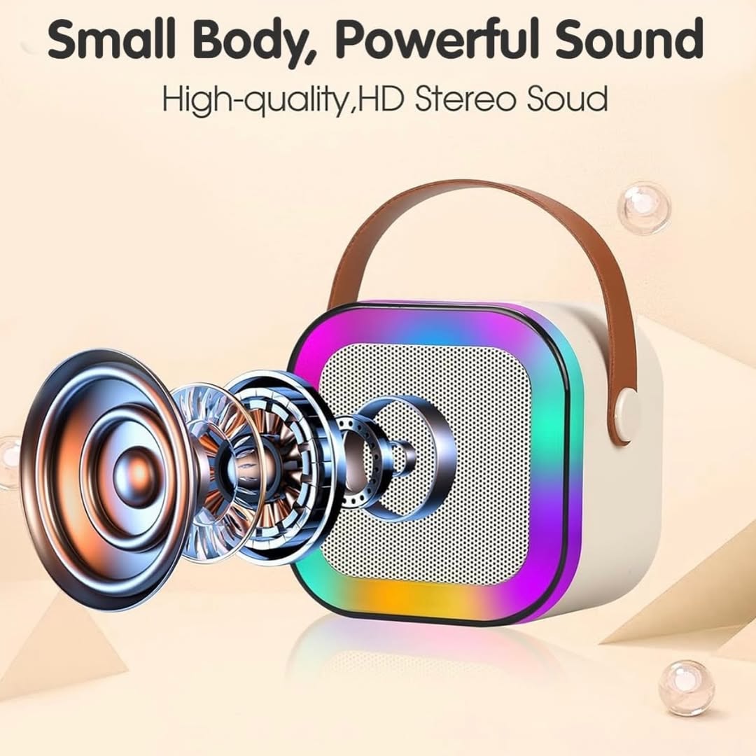 Personalised Mini Portable Blue-Tooth Karaoke Speaker with Wireless Microphone and Dynamic Lights