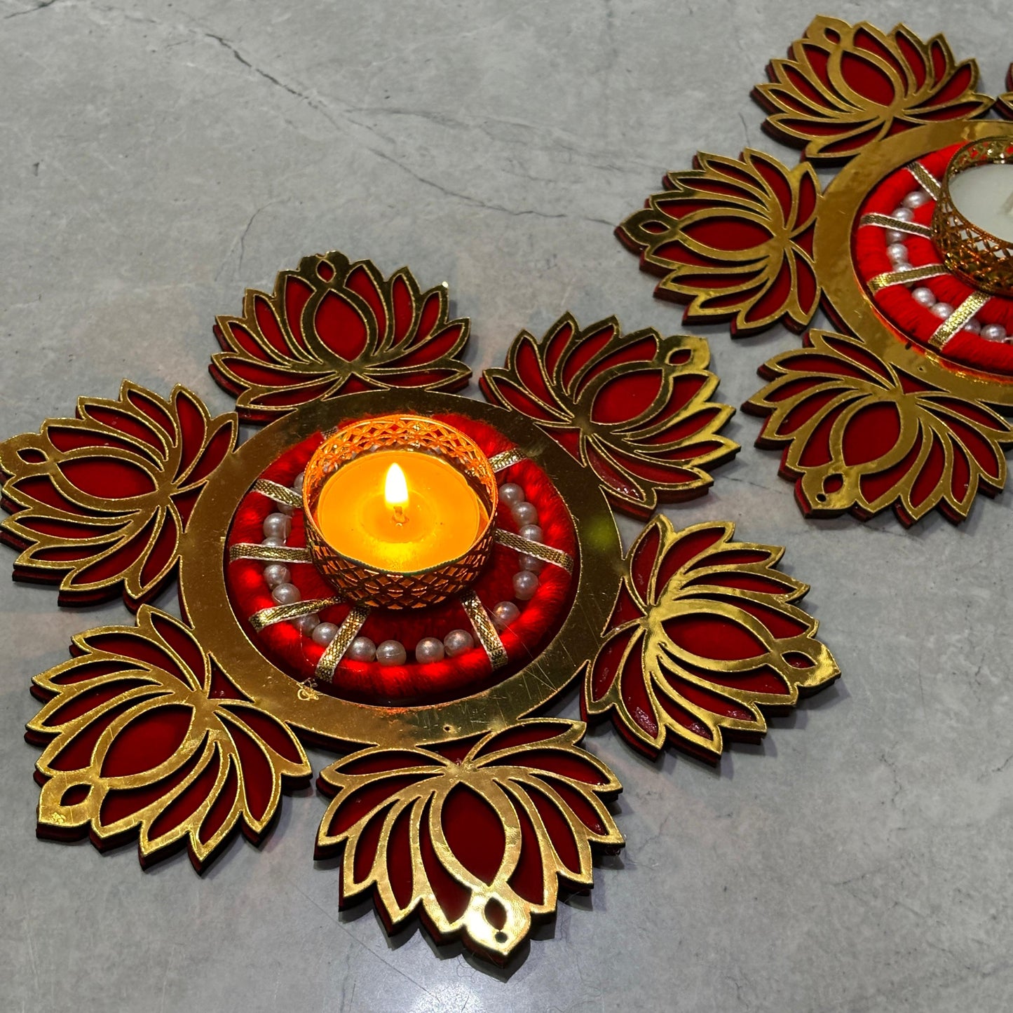 Pink Lotus Tea Light Candle Rangoli