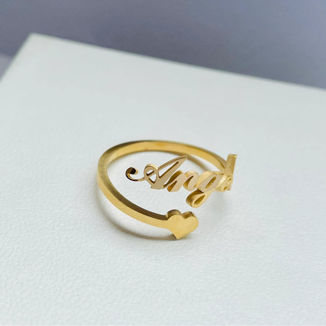Personalized Adjustable Name Ring With Heart