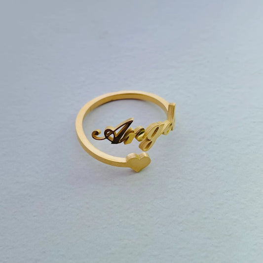 Personalized Adjustable Name Ring With Heart
