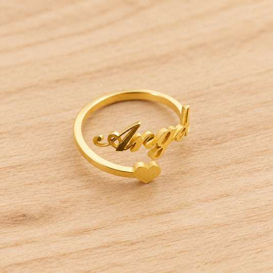 Personalized Adjustable Name Ring With Heart