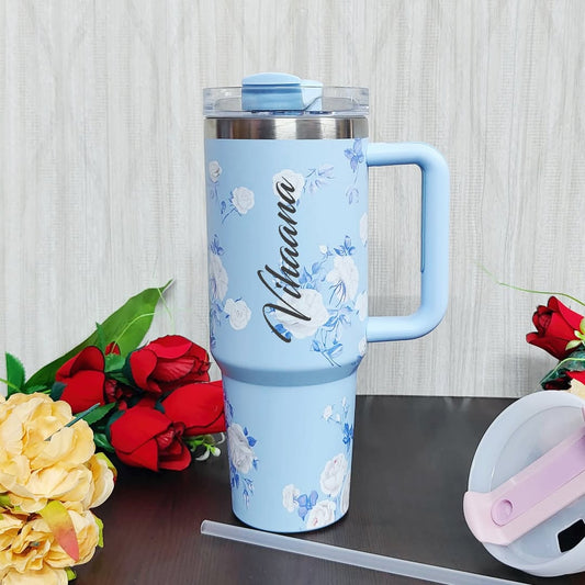 Personalized Stainless Steel Marble and Floral Print Tumblers