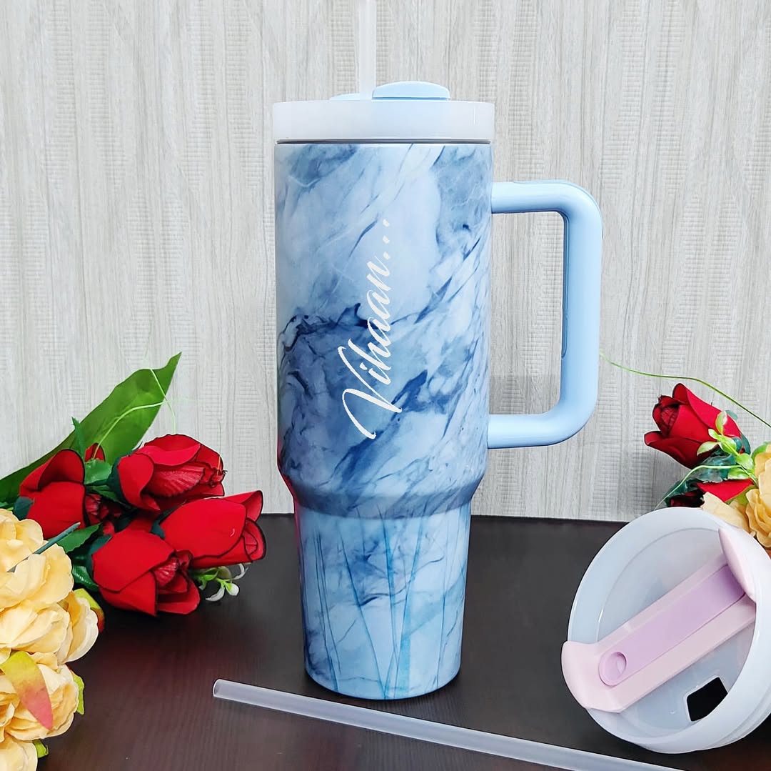 Personalized Stainless Steel Marble and Floral Print Tumblers