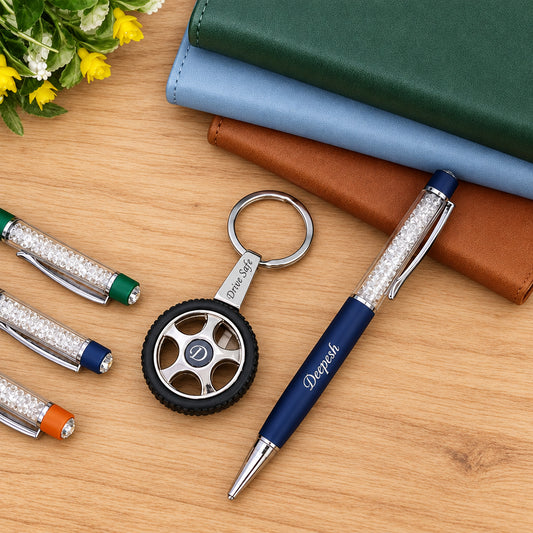 Revolving Wheel Keychain + Pen Combo
