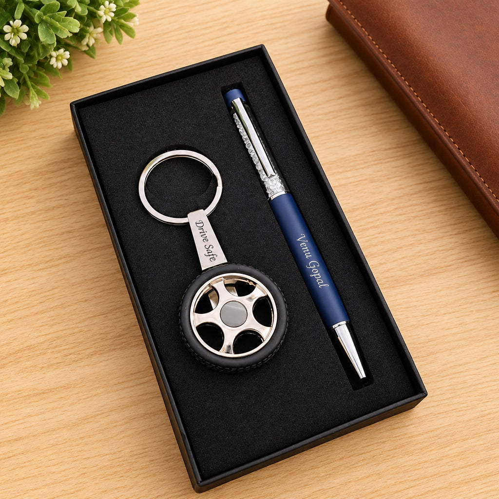 Revolving Wheel Keychain + Pen Combo