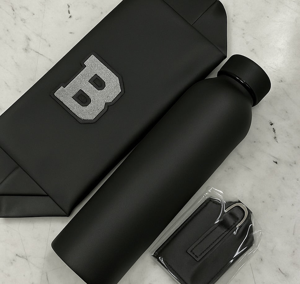 Personalized Matte Finish Stainless Steel Bottle | Monogram Pouch | Bag Tag Combo