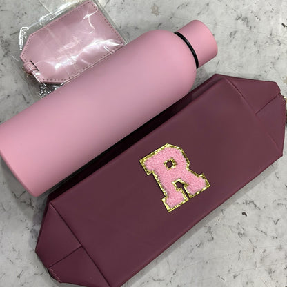 Personalized Matte Finish Stainless Steel Bottle | Monogram Pouch | Bag Tag Combo