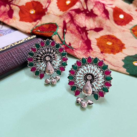 Oxidised Peacock Ghungroo Ring