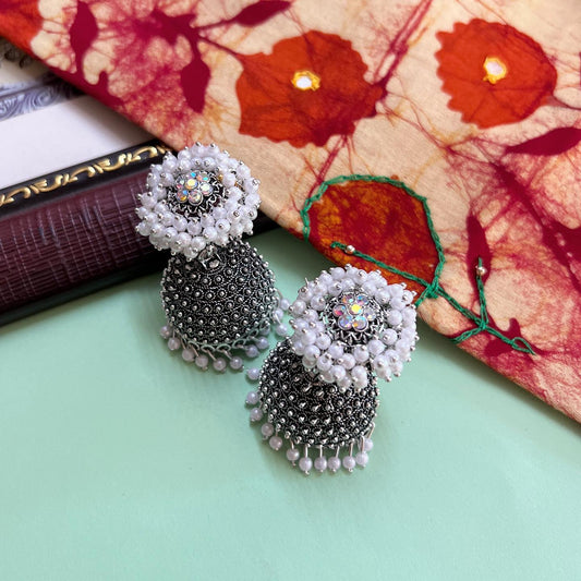 Elegant Oxidised Silver Jhumkas – Classic Indian Jewellery