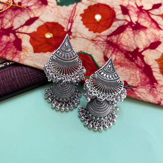 Designer Oxidised Jhumka Earrings