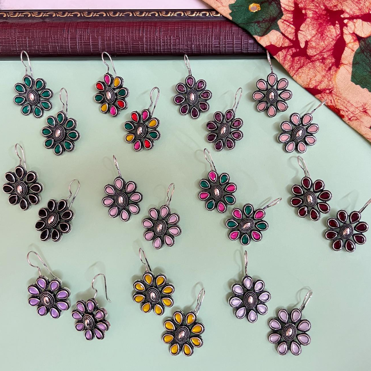 Premium Silver Flower Stud Hook Earrings