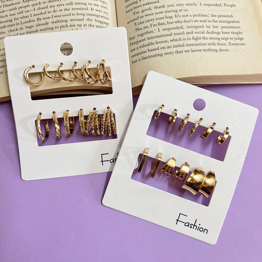 Trendy Gold-Tone Hoop Earrings Combo (Set of 6)