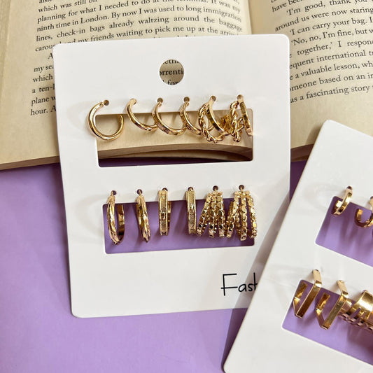 Trendy Gold-Tone Hoop Earrings Combo (Set of 6)