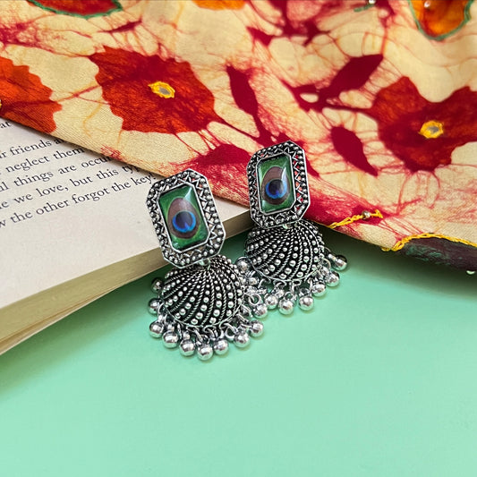 Silver Peacock Jhumkas