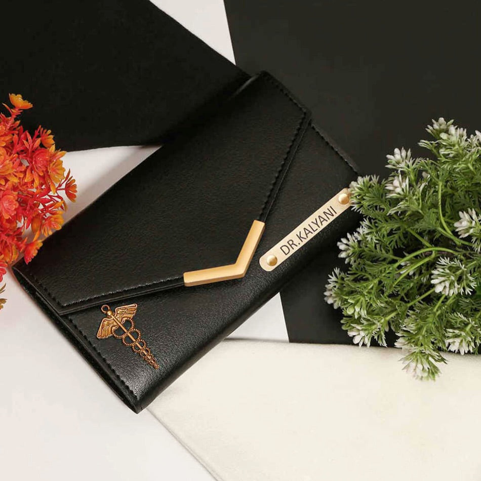 Personalized Premium Leather Fold Button Lock Women's Clutch/Wallet