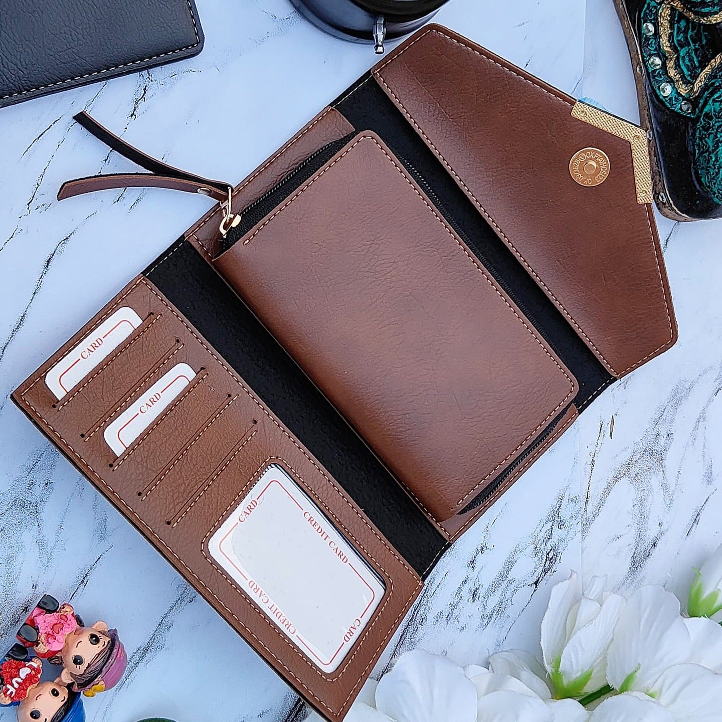 Personalized Premium Leather Fold Button Lock Women's Clutch/Wallet