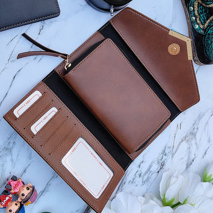 Personalized Premium Leather Fold Button Lock Women's Clutch/Wallet