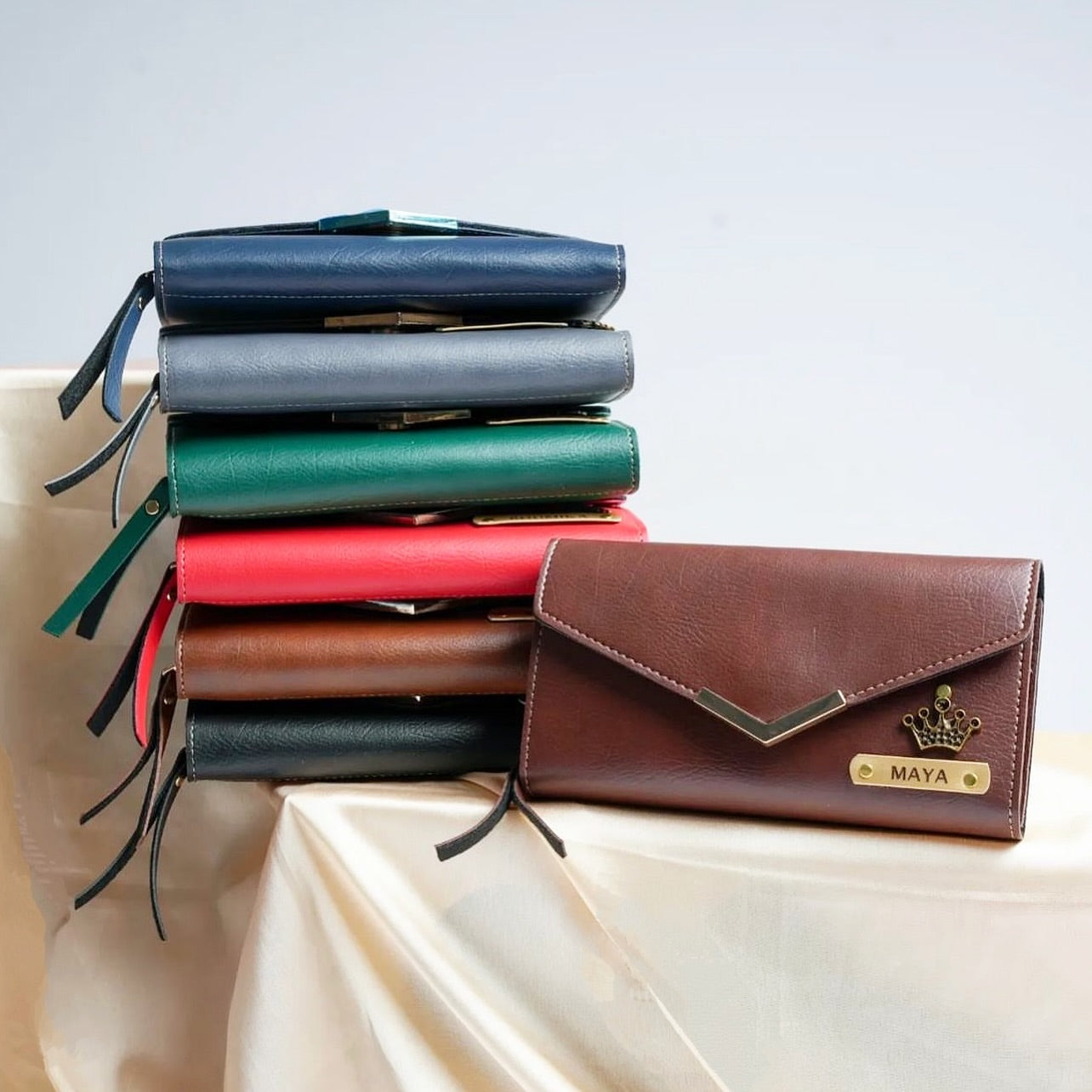 Personalized Premium Leather Fold Button Lock Women's Clutch/Wallet