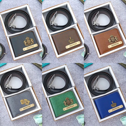 Personalized Premium Leather Wallet + Belt Useful Combo for Him