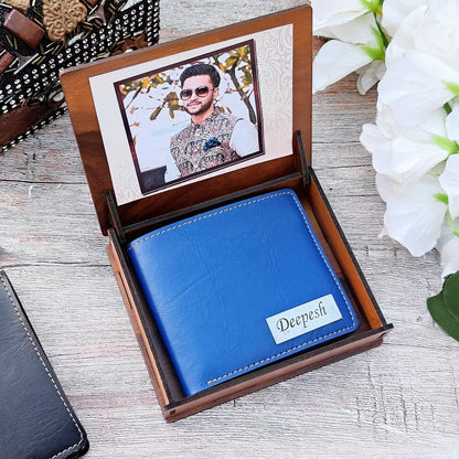 Personalized Premium Leather Unisex Wallet With Themed Wooden Box