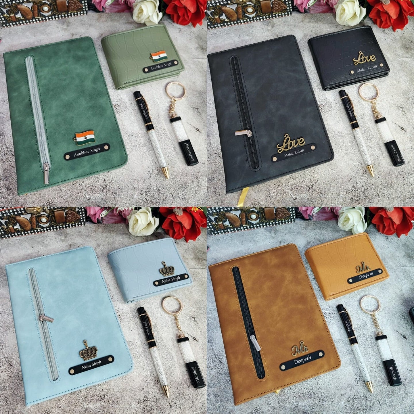 Personalized Premium Quality Zip Diary, Wallet, Pen And Keychain Combo Hamper