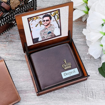 Personalized Premium Leather Unisex Wallet With Themed Wooden Box