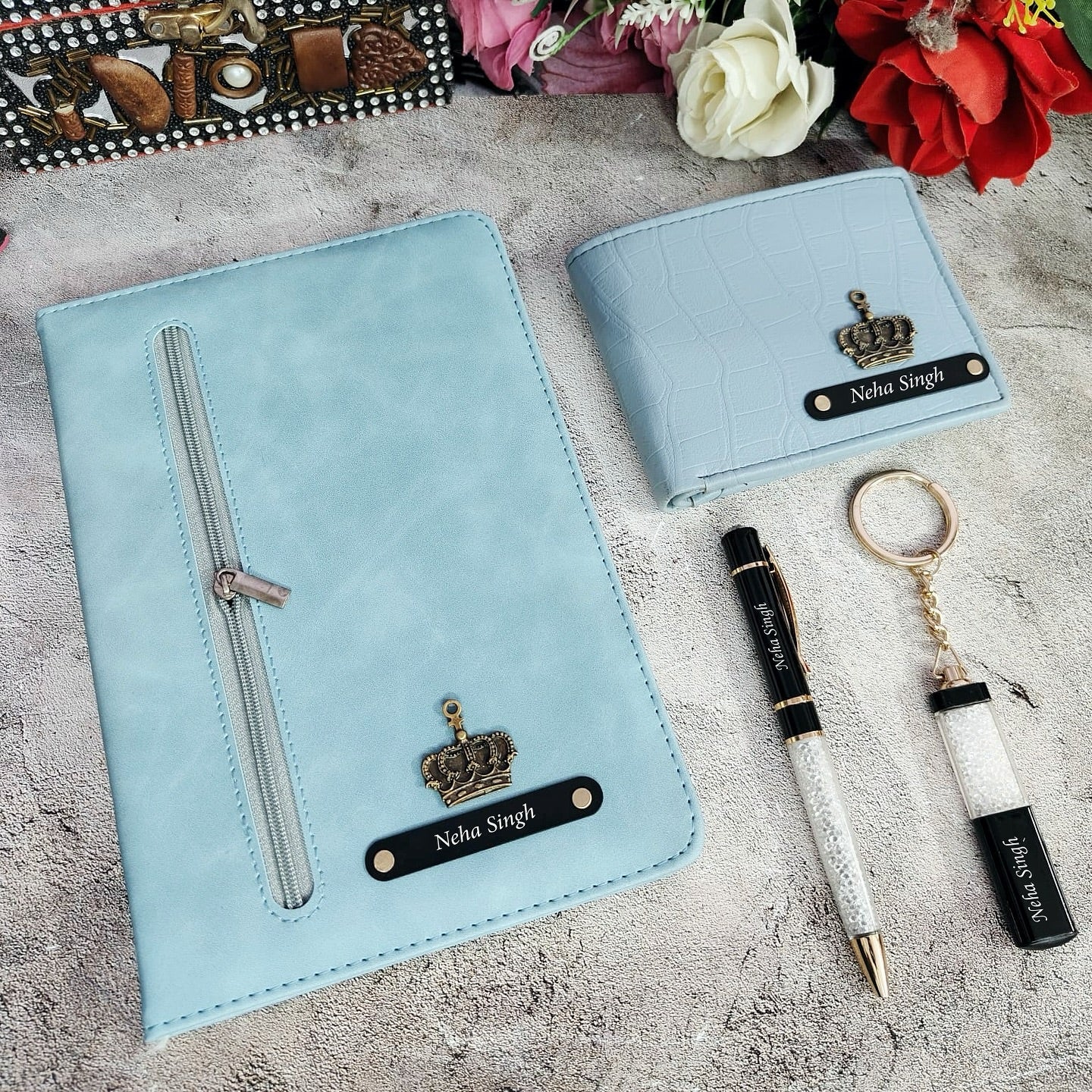 Personalized Premium Quality Zip Diary, Wallet, Pen And Keychain Combo Hamper