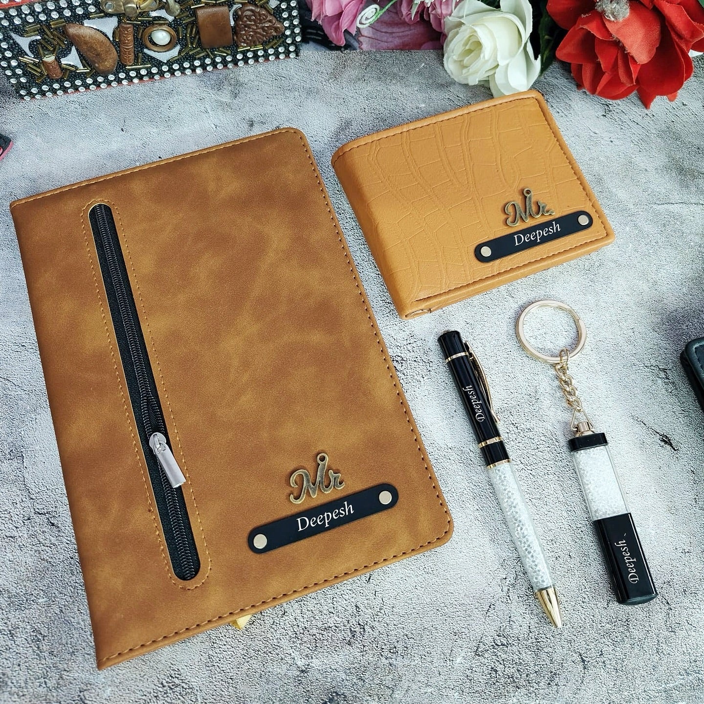 Personalized Premium Quality Zip Diary, Wallet, Pen And Keychain Combo Hamper