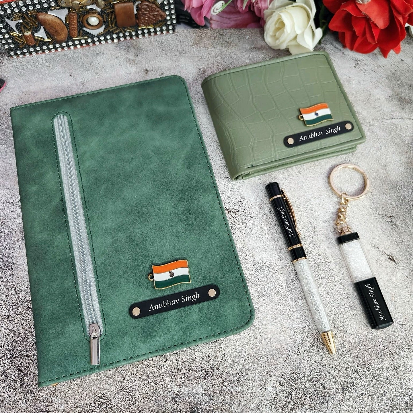 Personalized Premium Quality Zip Diary, Wallet, Pen And Keychain Combo Hamper