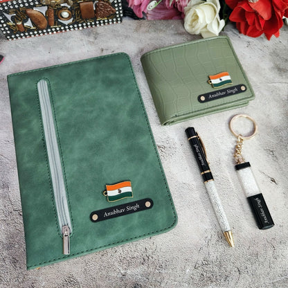 Personalized Premium Quality Zip Diary, Wallet, Pen And Keychain Combo Hamper
