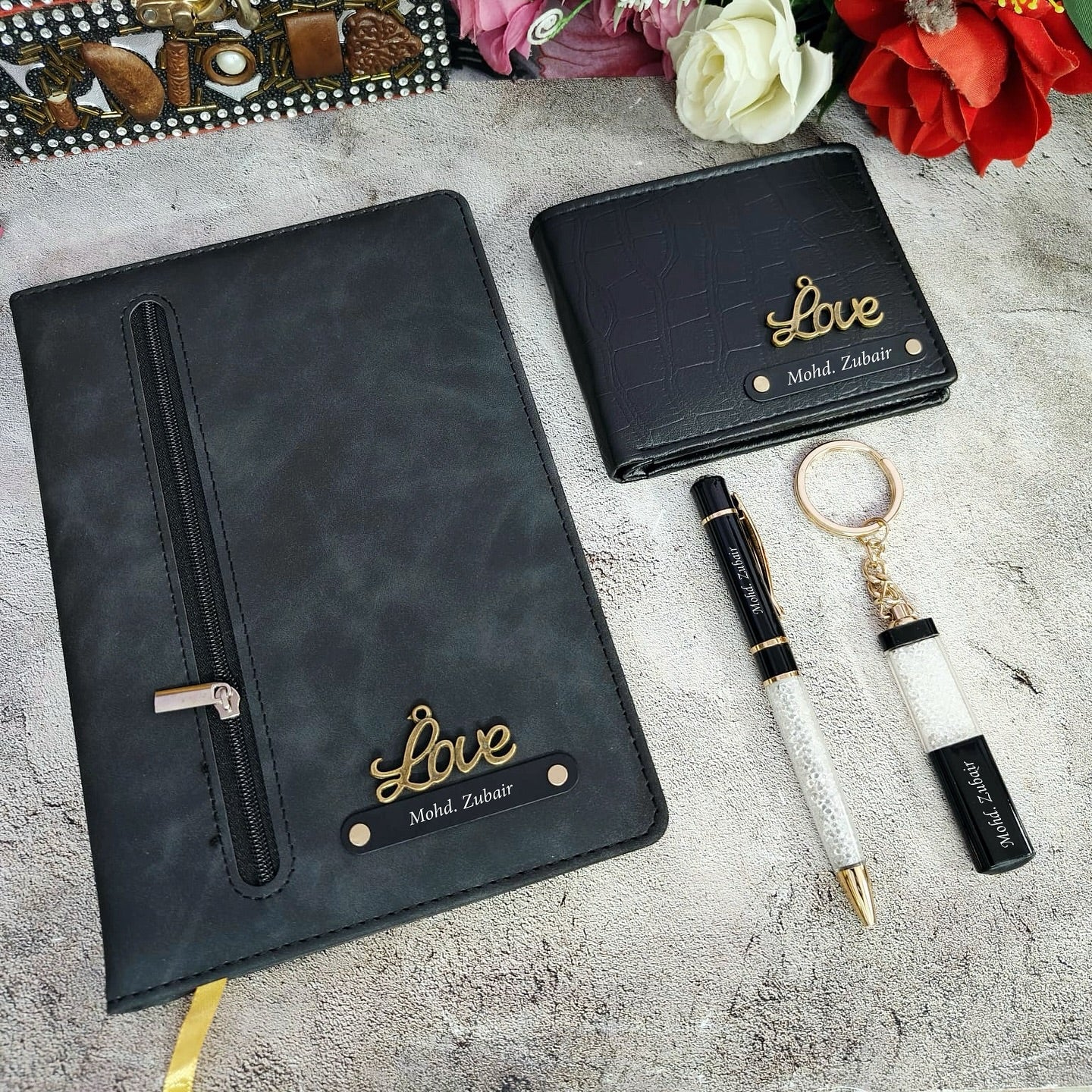 Personalized Premium Quality Zip Diary, Wallet, Pen And Keychain Combo Hamper