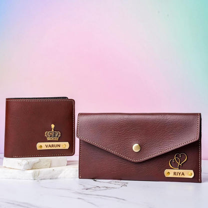 Personalized Premium Leather Couple Wallet & Minimal Clutch Combo