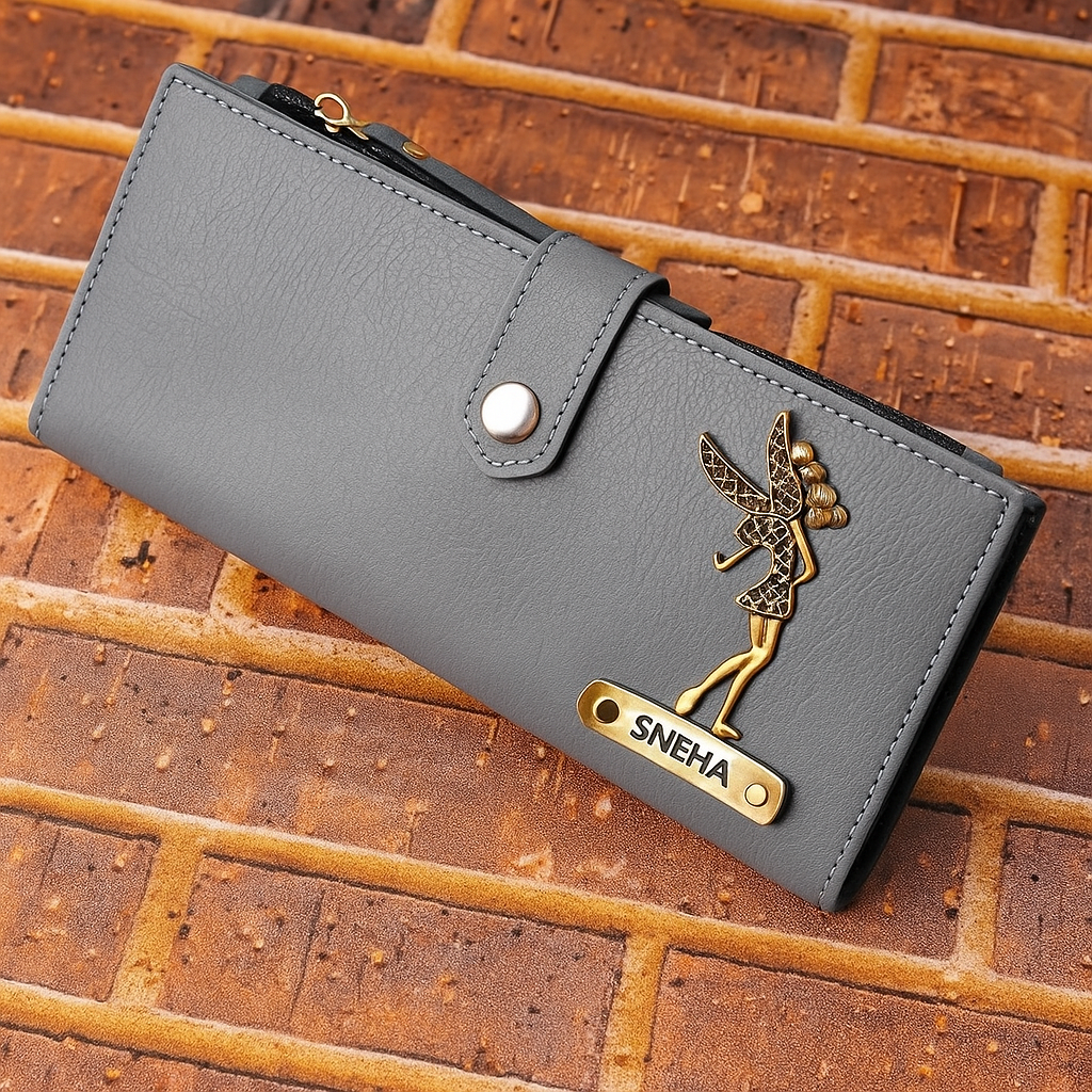 Personalized Premium Quality Leather Fold Button Lock Women's Wallet