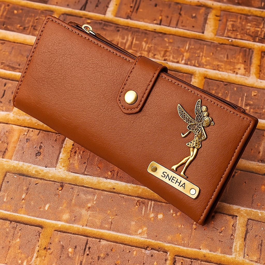 Personalized Premium Quality Leather Fold Button Lock Women's Wallet