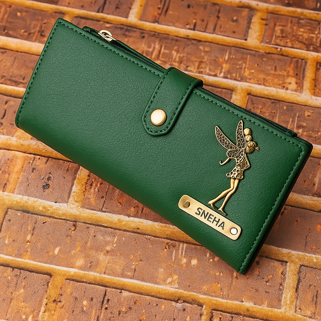 Personalized Premium Quality Leather Fold Button Lock Women's Wallet