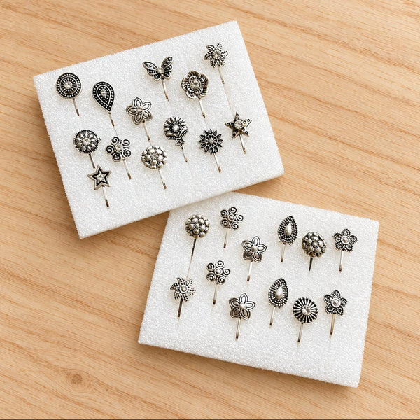 Adjustable Silver Oxidised Nosepins