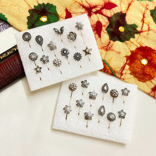 Adjustable Silver Oxidised Nosepins
